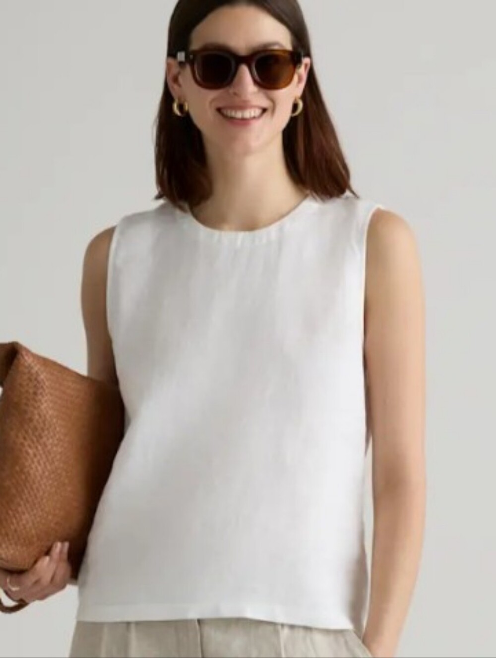 Quince Women's 100% European Linen Sleeveless Tank Top - White
